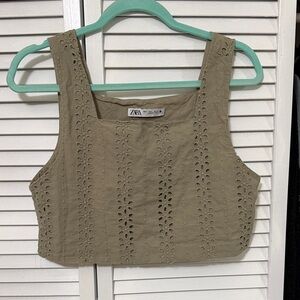 Zara Beige Eyelet Crop Top